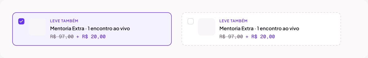 Order bump no checkout, com o preço riscado e o valor com desconto